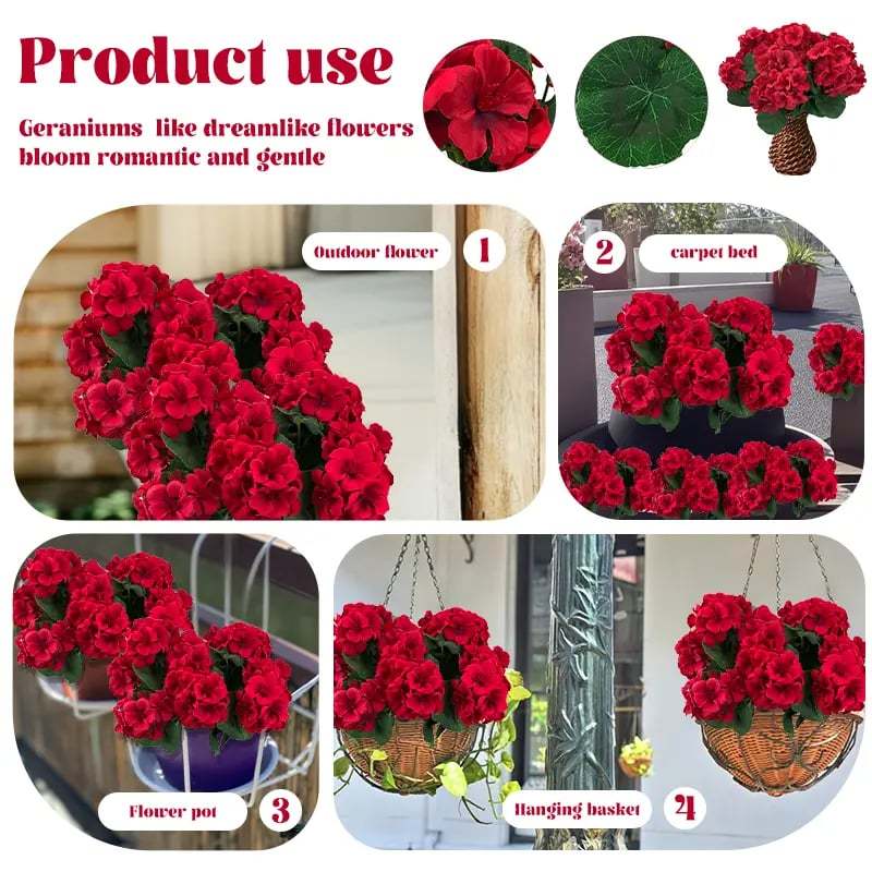 🌺Mother's Day 49% OFF 💐 Bundles Artificial Geranium Flowers For Outdoors Geranium Flowers Outdoor Artificial Flowers UV Resistant Garden Plants Faux Flowers For Home Kitchen Table Centerpieces Patio 🌸✨