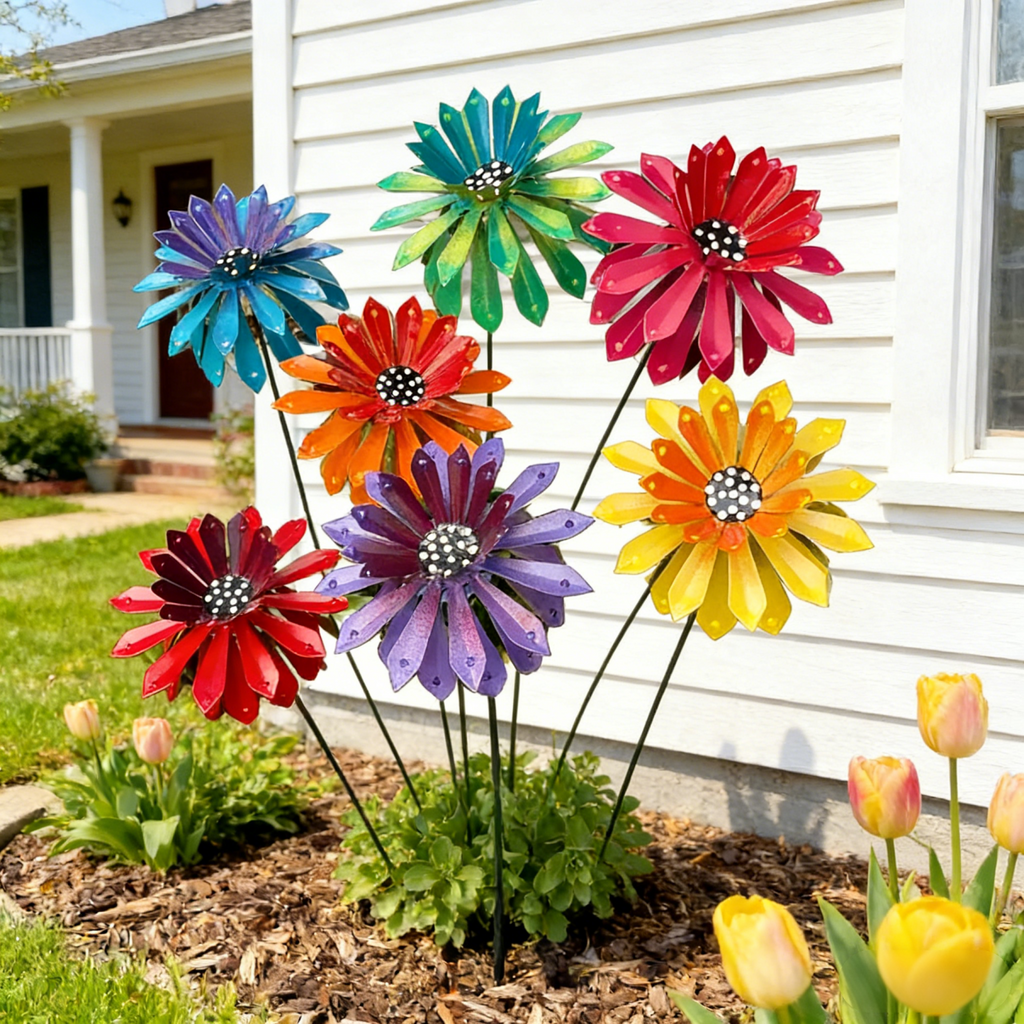 🌺Mother's Day 50% OFF💕✨ Handcrafted Metal Zinnia Flower Garden Stake